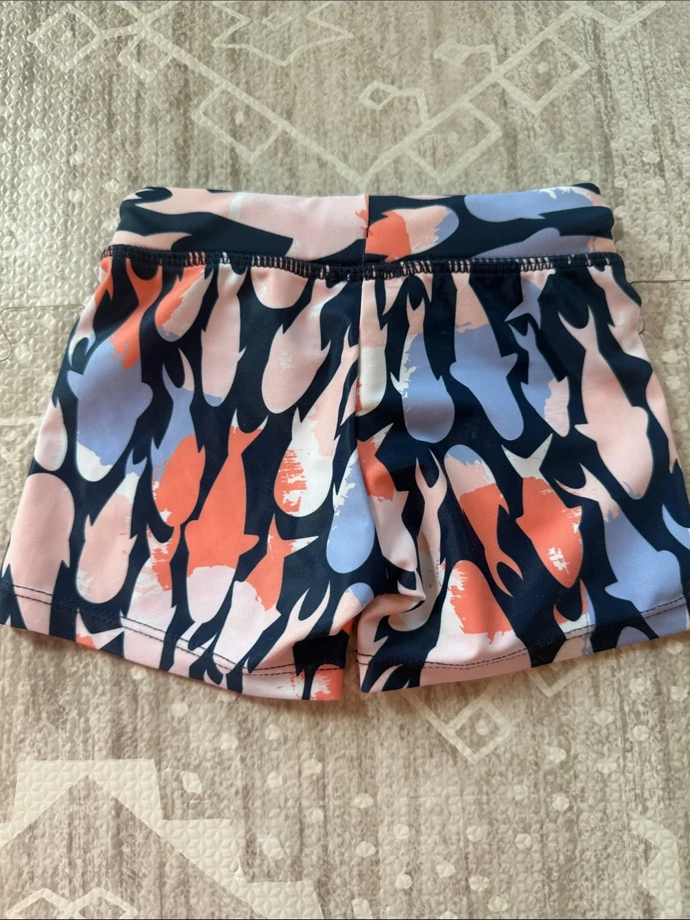 Snapper Rock Coral, Navy & Light Blue Patterned Athletic Shorts
